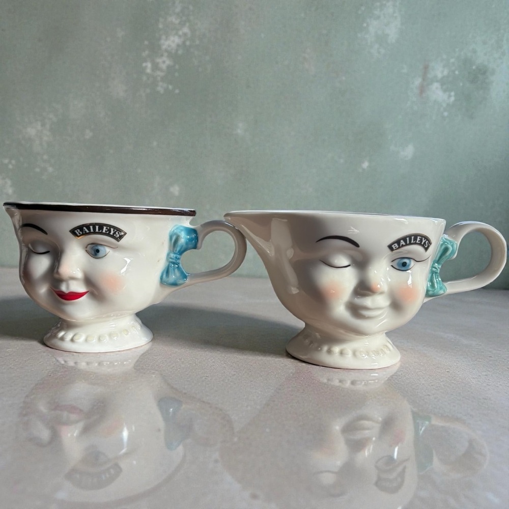 Vintage Baileys Mug Yum Mrs & Mr Blue Bow Winking Limited Edition Set Of 5 1996 - Picture 7 of 12